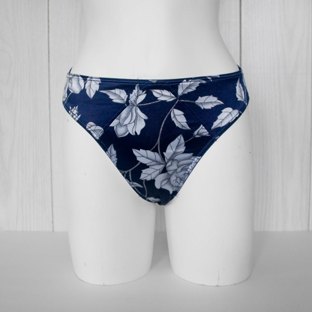 Vtg Victorias Secret Second Skin Satin Navy Silver Floral Bikini